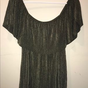 Off-the-shoulder Olive Green Shimmer Top